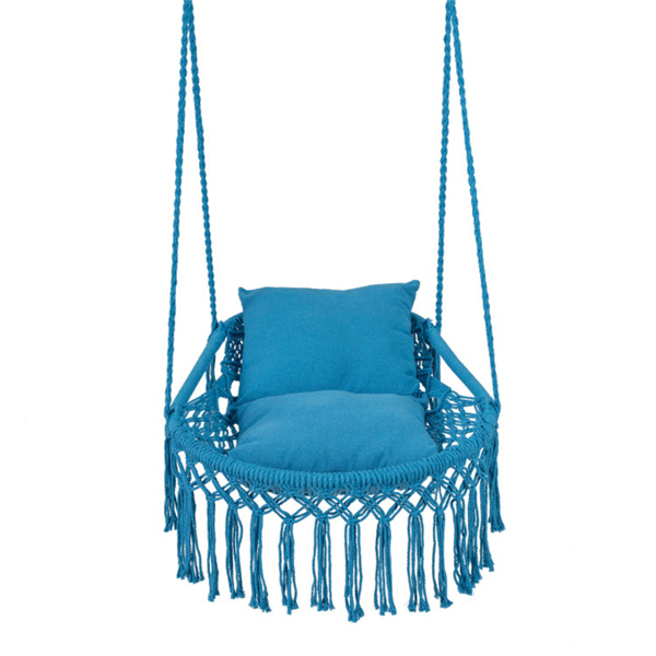 波西米亚流苏结 秋千带2个软垫的悬挂秋千椅，可容纳330磅的吊床椅，适用于室内室外卧室露台阳台-海军蓝-5