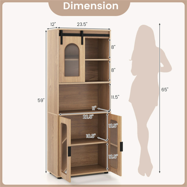 59英寸独立式储物柜，带滑动门和可调节支脚，适用于浴室客厅的现代落地式橱柜-5