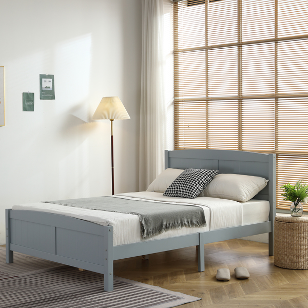 （TD）灰色 油漆+贴三胺 松木+密度板 竖纹装饰 弧形床头床尾板 Full 木床 单层 美国-7