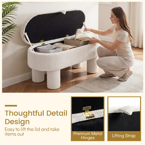 米色42英寸灯芯绒储物台，毛绒泡沫垫和隐藏式隔间，座椅承重400LBS-4