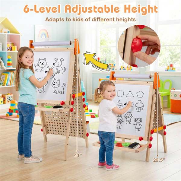 四合一儿童艺术画架，带大理石滑道，可调节高度双面绘画画架，配有纸卷和储物空间-10