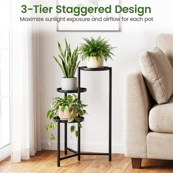 3层交错金属植物架，黑色防锈角植物架，带防刮脚-11
