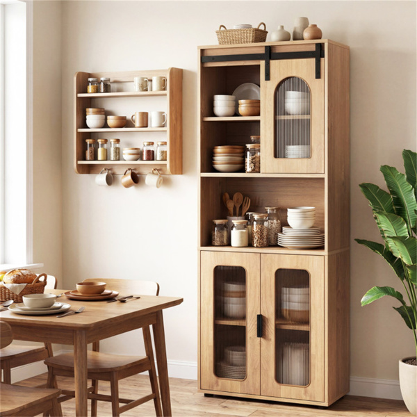 59英寸独立式储物柜，带滑动门和可调节支脚，适用于浴室客厅的现代落地式橱柜-2