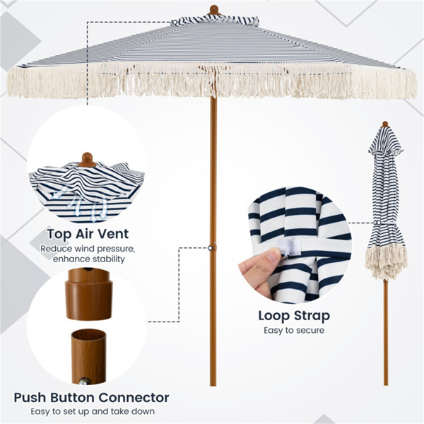 7英尺波西米亚露台雨伞，带流苏，室外海滩雨伞，带铝杆，用于池畔花园-4