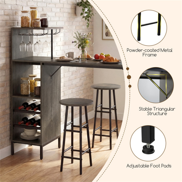 3PCS酒吧桌和凳子套装，葡萄酒储存（6瓶+酒杯架），橡木-8