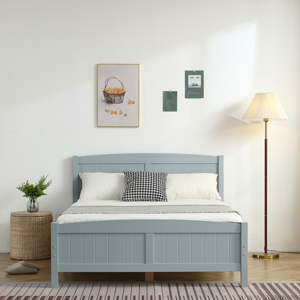 （TD）灰色 油漆+贴三胺 松木+密度板 竖纹装饰 弧形床头床尾板 Full 木床 单层 美国-32