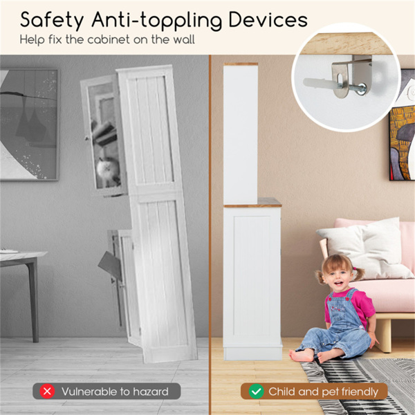 68英寸倾斜式垃圾箱，带隐藏式垃圾桶和多个储物隔间，白色和天然木材-9