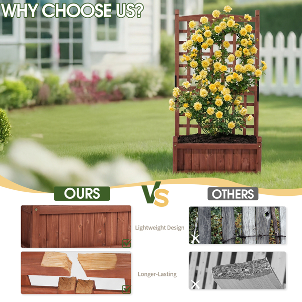 63*30*127CM 红棕色 万向轮种植花架 杉木 木种植-14