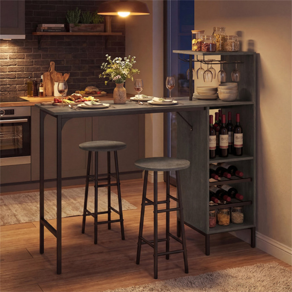 3PCS酒吧桌和凳子套装，葡萄酒储存（6瓶+酒杯架），橡木-7