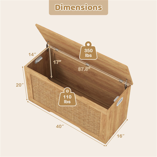 39加仑木制玩具箱储物箱，带软盖，藤条外观儿童储物台，适用于游戏室卧室-3