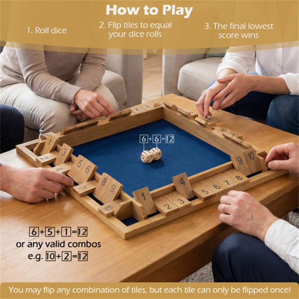 24英寸天然松木盒子游戏，2-4名玩家，10个数字牌和2个骰子，适合家庭/聚会-3
