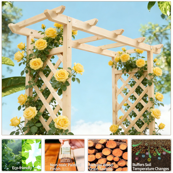 110*44.5*113CM 原木色 带拱形格子 高架花园床 杉木 木种植-16