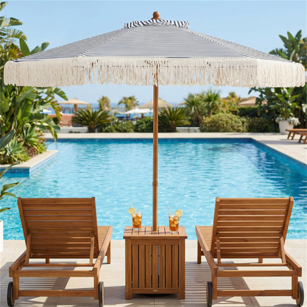 7英尺波西米亚露台雨伞，带流苏，室外海滩雨伞，带铝杆，用于池畔花园-5