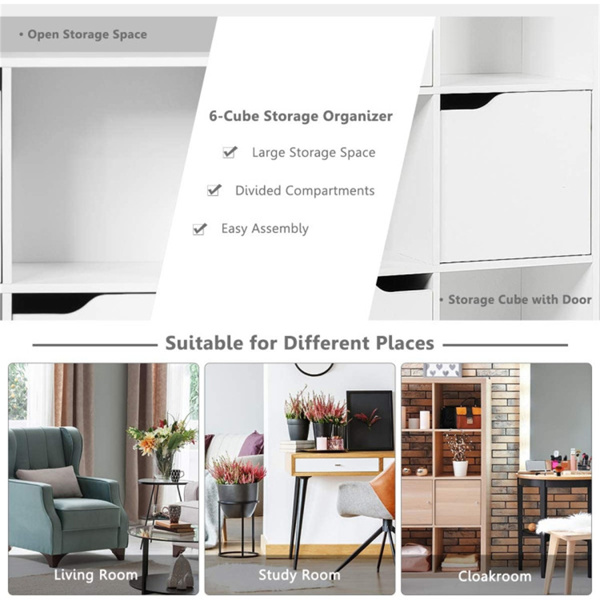 白色9立方书架，封闭式橱柜和开放式立方体，3层存储设计-9