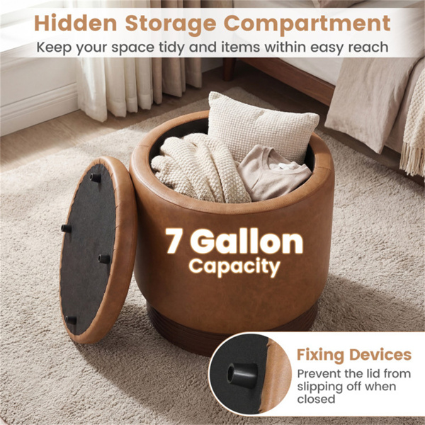 棕色360°旋转储物奥斯曼，43.18×45.72cm仿皮梳妆台凳，带26.50L隐藏空间-9