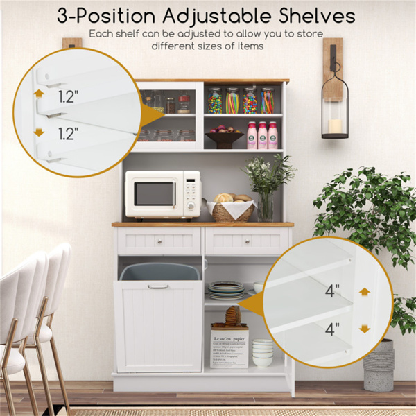 68英寸倾斜式垃圾箱，带隐藏式垃圾桶和多个储物隔间，白色和天然木材-12