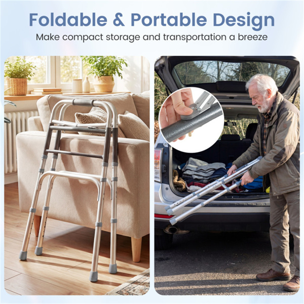 银色可折叠步行车，2按钮折叠机构和7级可调高度（30“-36”），容量350LBS-11