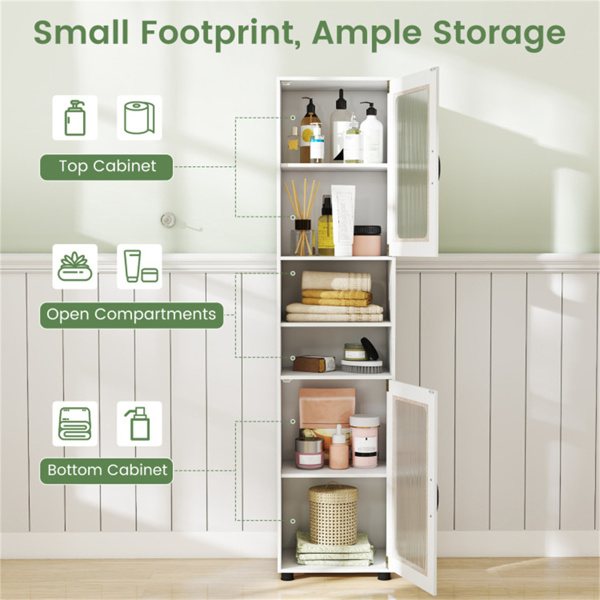 67英寸高瘦浴室储物柜，带槽门，可调节架子，独立式窄收纳架 - 白色-10