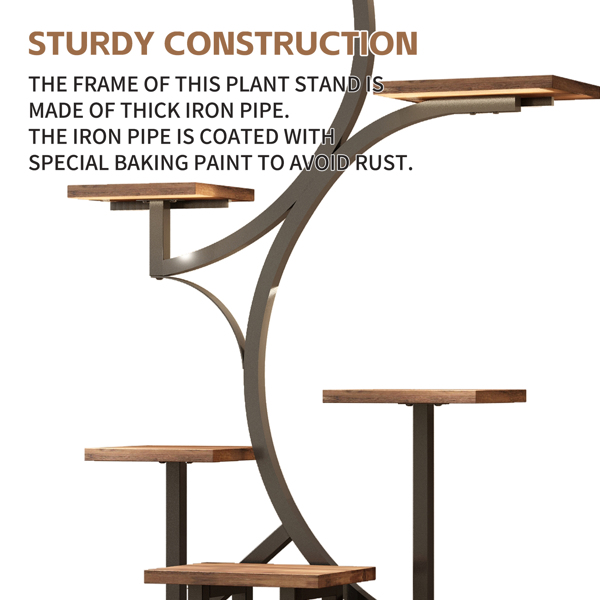 室内植物架带生长灯 - 62 英寸高植物架，带灯转角植物架，适用于室内种植，8 层大型花卉架，S 形装饰架，适用于客厅（胡桃木色）--不支持self-pick up且不支持指定仓库发货-22