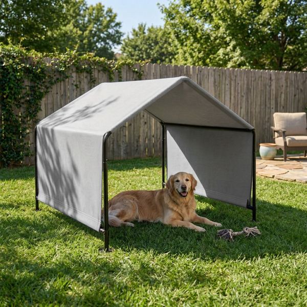 4*4*3.3FT 黑色铁管 PVC涂层涤纶篷布防水防紫外 深灰色 宠物帐篷 篷布底部车缝 顶部魔术贴-4