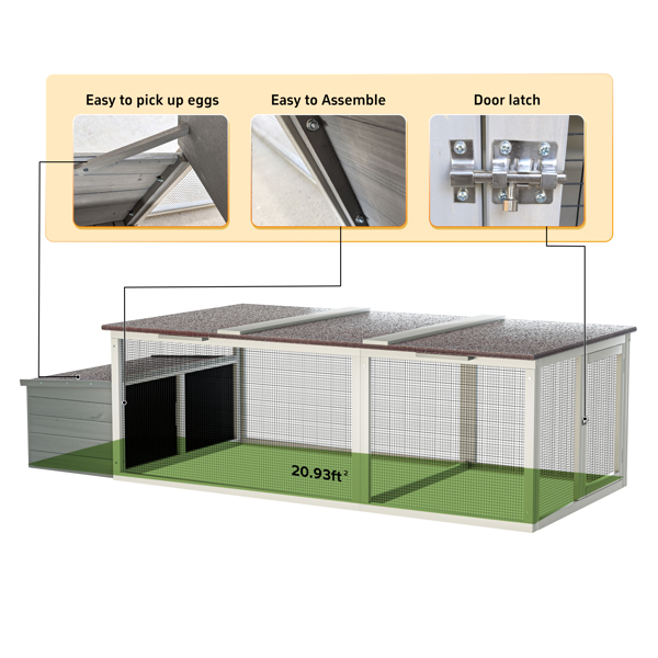 20.93平方英尺大型木制鸡舍，户外鸡屋，带产蛋箱和防风雨沥青屋顶，步入式家禽笼配有安全锁，金属网围栏，适用于后院农场--不支持self-pick up且不支持指定仓库发货-4