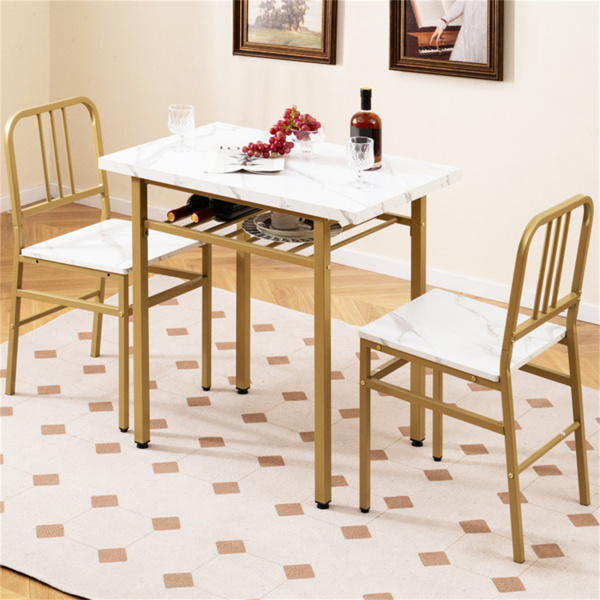 三件套餐桌（白色+金色），节省空间的椅子下折叠设计-9