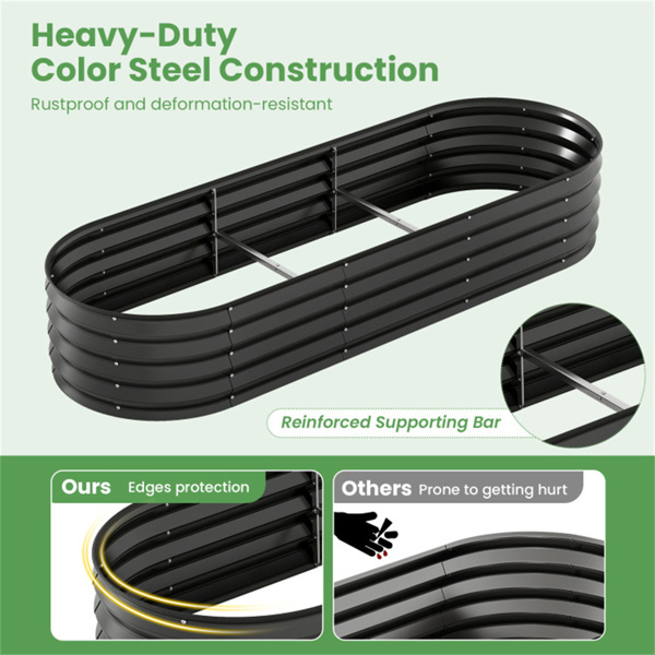 三合一高架花园床，带温室盖，镀锌钢花盆，全年种植-黑色-5