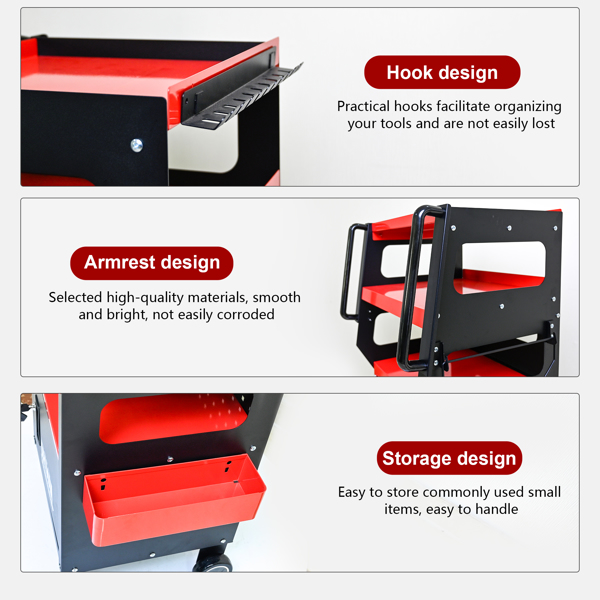 四层多功能诊断推车，汽车诊断设备推车，带360°旋转可锁定脚轮 - 黑红(不支持self-pick up且不支持指定仓库发货)-13