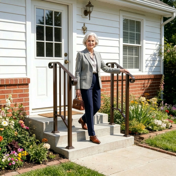 古铜色 1阶 庭院楼梯扶手-12