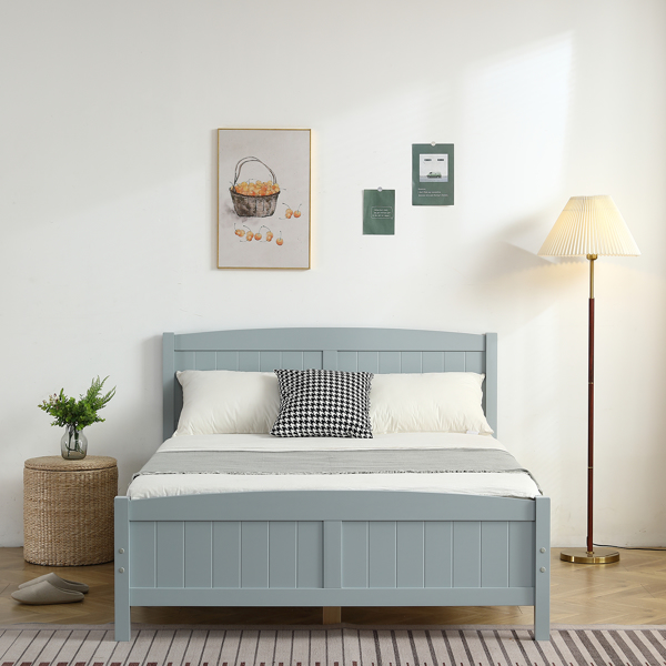 （TD）灰色 油漆+贴三胺 松木+密度板 竖纹装饰 弧形床头床尾板 Full 木床 单层 美国-2