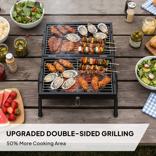 42*30*35CM 黑色 双面烤手提便携 圆筒形配牛津布收纳袋 铁质 600度高温 碳烤炉-8