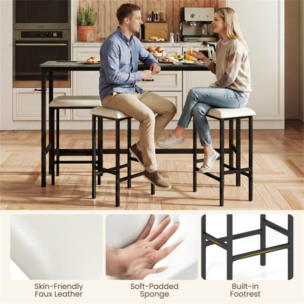 4件式柜台高度酒吧桌带充电站和USB端口的，带3个凳子的灰色酒吧桌-8