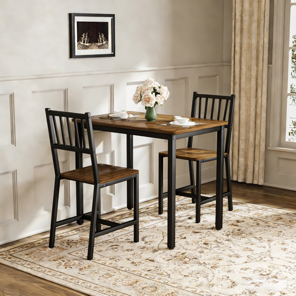 餐桌椅组合——吧台桌配2把餐椅 | 厨房中岛式餐桌椅 | 工业风设计，适用于厨房早餐区、客厅及派对室 | 胡桃木色 | 尺寸：35.4″长 x 23.6″宽 x 29.7″高--不支持self-pick up且不支持指定仓库发货-3