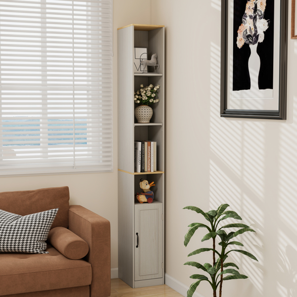 72英寸高纤薄储物柜，6层窄型独立式浴室柜，带1扇门和2个可调节搁板，书架展示储物架，立方体CD/DVD储物柜 - 复古白(不支持self-pick up且不支持指定仓库发货)-3