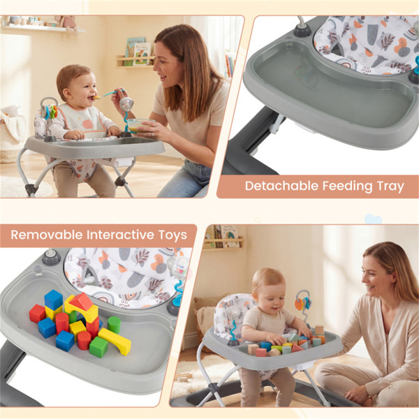 灰色可折叠婴儿学步车，带可拆卸托盘和形状分类玩具，3层高度可调，适用于6-12个月大的婴儿-9