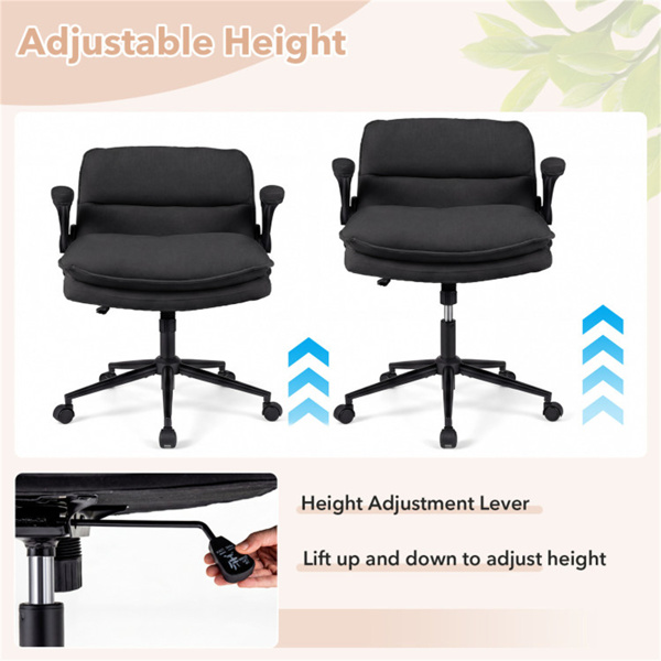 带翻转扶手的Criss十字椅，带可调节高度和摇摆功能的人造皮革交叉腿办公椅-灰色-4