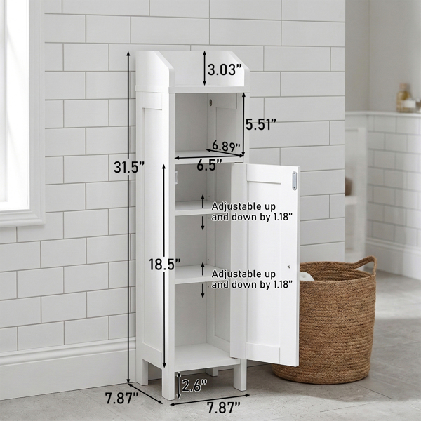 白色 刨花板三胺贴面+密度板喷漆竖纹 20*20*80cm 一门一搁架一围挡 浴室立柜-3