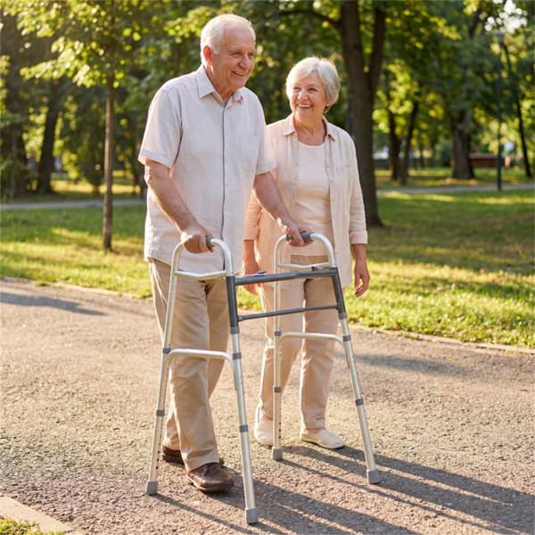 银色可折叠步行车，2按钮折叠机构和7级可调高度（30“-36”），容量350LBS-3