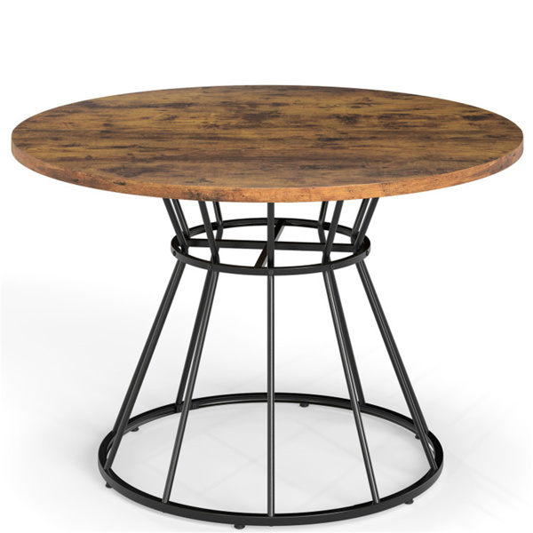 棕色47英寸圆形餐桌，适合4-6人家庭使用，沙漏金属底座和曲面桌面-2