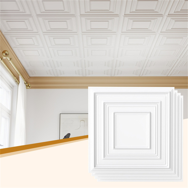 12块24英寸x 24英寸PVC吊顶瓷砖，适用于家庭办公室的防水3D纹理天花板-2