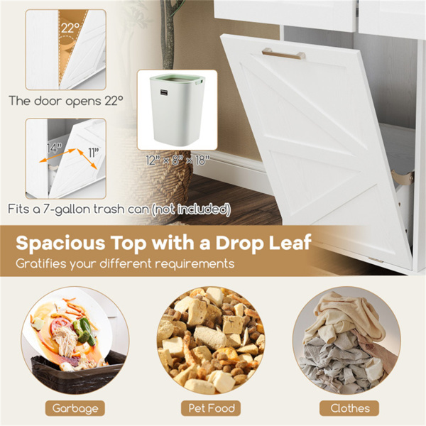 白色移动厨房岛推车，带落叶设计，可锁定的万向轮和垃圾箱-7