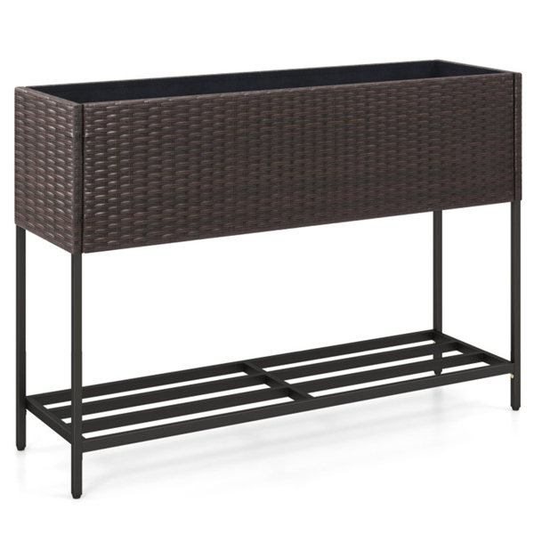 棕色PE藤条高架花盆，带下架，101.6×30.48×71.12cm带排水的高架花园床，7.03kg-3