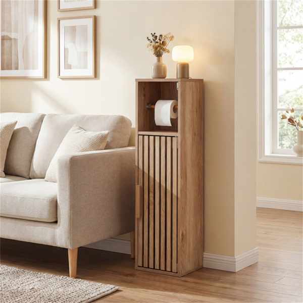 8英寸超薄窄卫生纸柜，带可调节架子，适用于小空间的超薄浴室储物柜-7