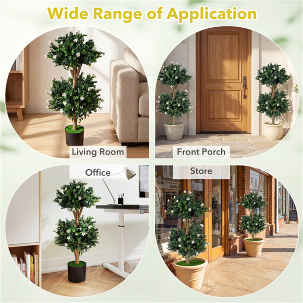 一套2棵36英寸的人造黄杨木花枝树，室内外人造植物-7