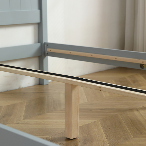 （TD）灰色 油漆+贴三胺 松木+密度板 竖纹装饰 弧形床头床尾板 Full 木床 单层 美国-23