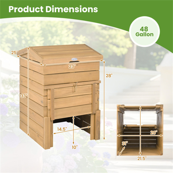 33英寸高的实木堆肥机，顶部和底部易于进入，花园垃圾装饰堆肥箱 -7