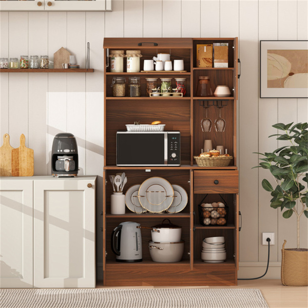 带内置充电站的棕色餐具柜（2个交流电源插座、USB和Type-C端口），充足的存储空间-7