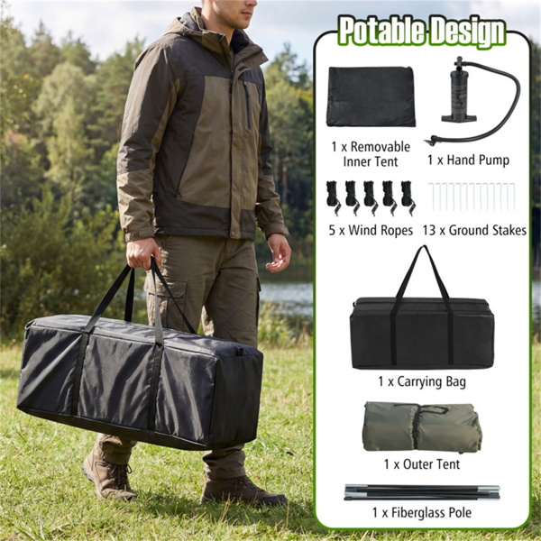 5-7人充气露营帐篷，带纱窗门廊，防水PU2000mm户外露营家庭小屋帐篷-5