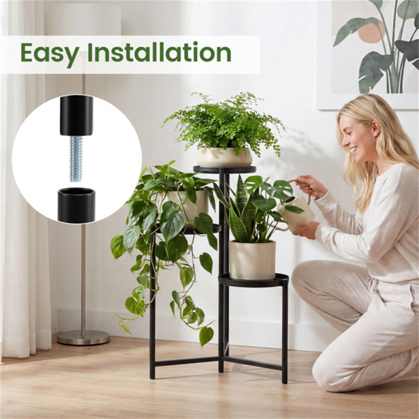 3层交错金属植物架，黑色防锈角植物架，带防刮脚-8
