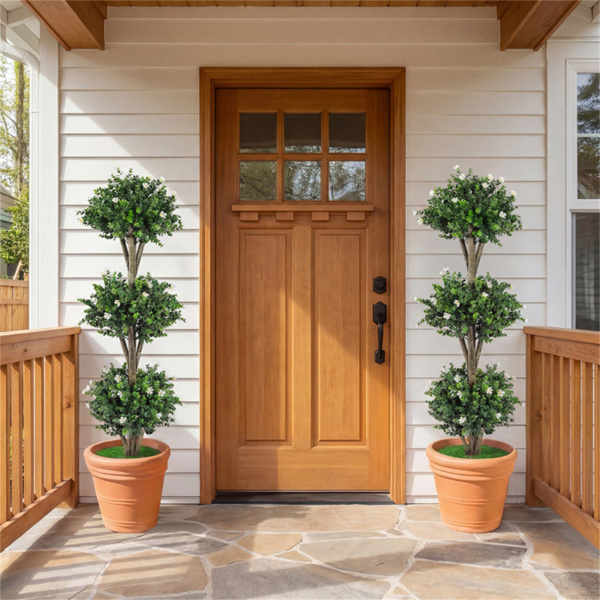 51英寸人工黄杨木修枝树，59朵花，逼真的人造常青植物-白色-6